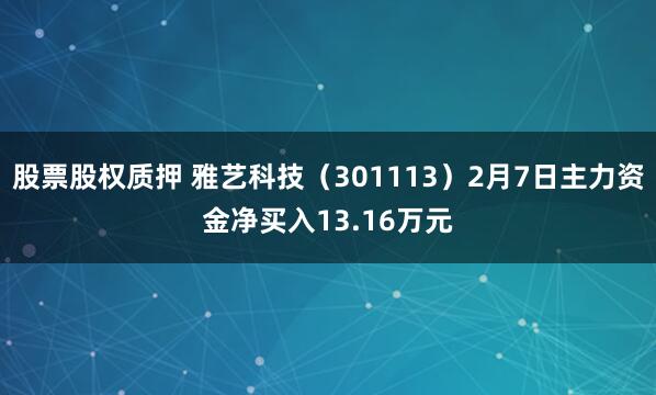 股票股权质押 雅艺科技（301113）2月7日主力资金净买入13.16万元